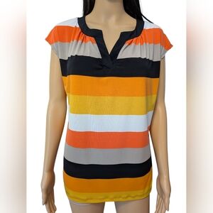 Worthington Orange, Gold, Black Bold Striped Top